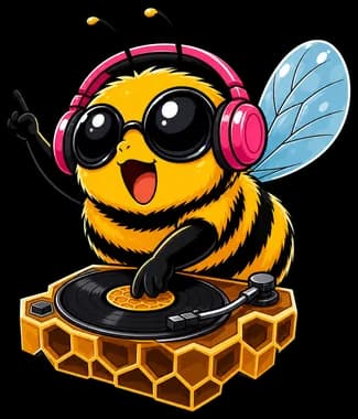 A DJ bee spins a honeycomb record