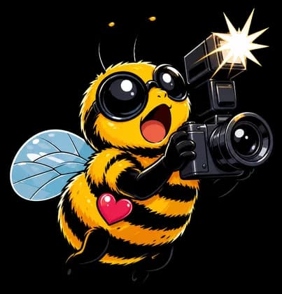 A tiny paparazzi bee photographs the market